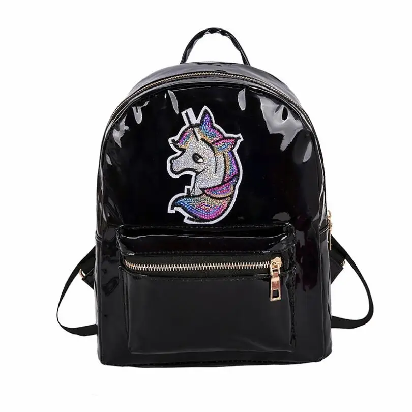 Женский кожаный рюкзак с блестками и единорогом для путешествий цветной милый