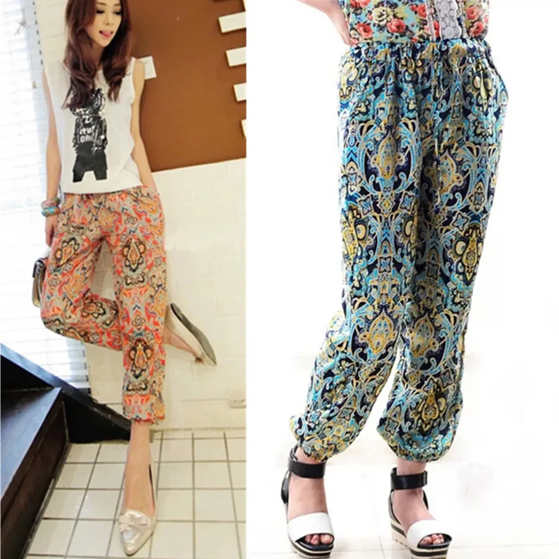 Принт Для женщин Повседневное эластичные новые модные штаны талии Горячая