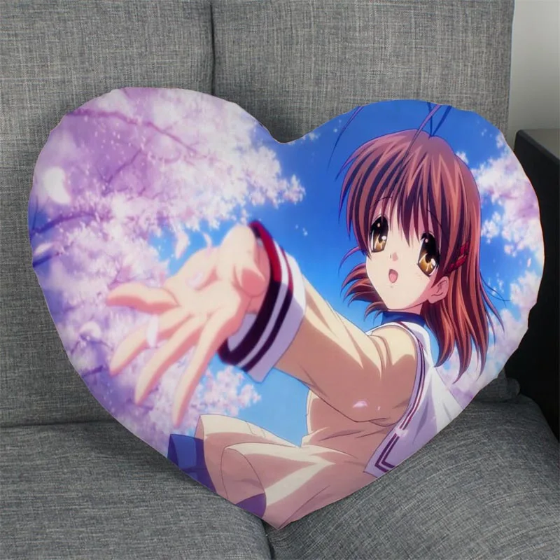 

Clannad Custom Heart Shape Pillow Cover Custom Zipper Pillowcase Cover Wedding Home Office Decorative