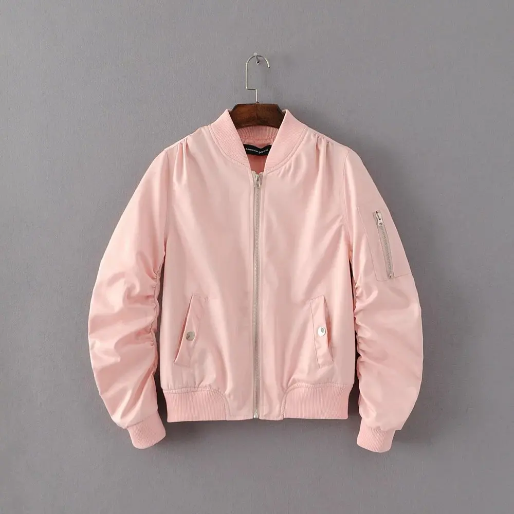 Pink Горячая Распродажа женское повседневное саржевое белое розовое синее женское короткое пальто Дамская куртка-бомбер однотонное Свободное пальто с подкладкой - Цвет: Pink