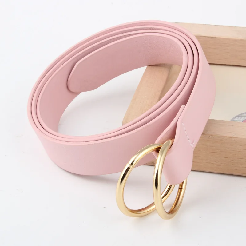 pink Горячее предложение, двойной Круглый круглый ремень с золотой пряжкой, пояс из искусственной кожи, тонкий завязанный пояс для женщин, женские ремни - Цвет: pink