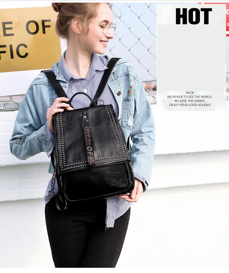 Натуральная кожа, женский рюкзак Mochila Feminina застежкой-молнией однотонная сумка рюкзак унисекс сумка