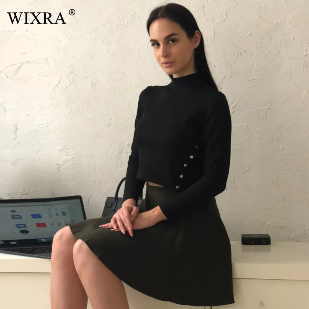 Wixra, базовая весенне-осенняя трикотажная юбка с высокой талией, Женская плиссированная мини-юбка, Повседневная Эластичная плотная Мини-Юбка Для Женщин