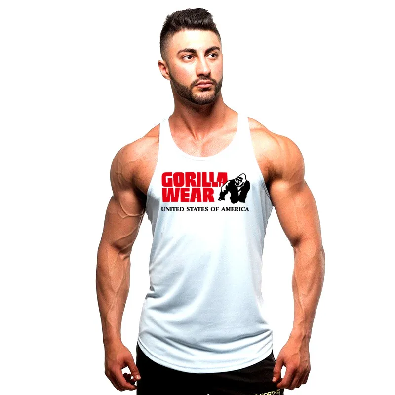 Gorilla wear white Бренд для бодибилдинга спортивные мужские Майки Спортивная безрукавка Спортивная Фитнес Мужская одежда для спортзала без рукавов рубашки мускулатуры - Цвет: Gorilla wear white