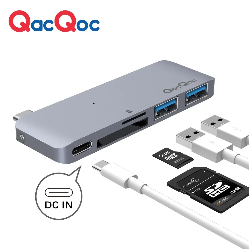 Qacqoc GN21B алюминия C USB Hub с читателем карточки 2 3 0 Порты Тип Мощность доставки для