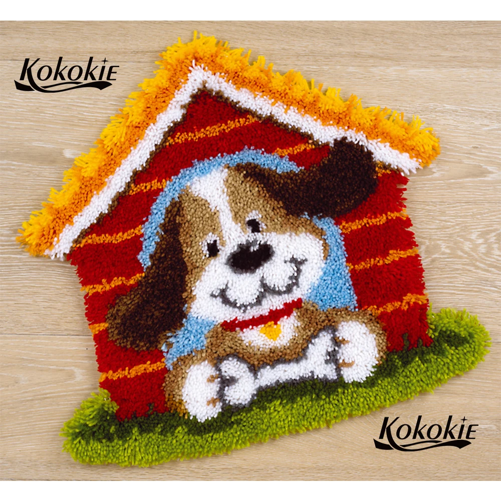 

Dog latch hook kit rug canvas printing vloerklee handwerken knooppakket diy carpet embroidery handmade accessories tapestry kits