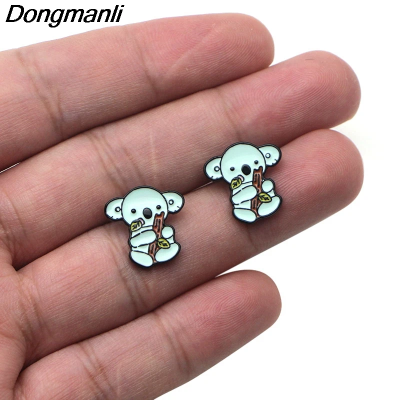 P2526 Dongmanli милые Eat листья коала серьги гвоздики для женщин дети эмаль пирсинг