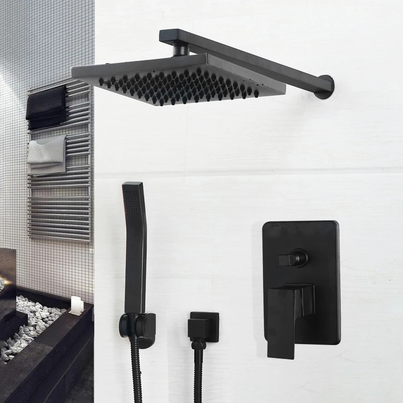 03 Shower Set Ванная комната душевая головка черный 8 дюймов настенный ванной ливневый смеситель наборы душевой кран и ручная насадка для душа - Цвет: 03 Shower Set