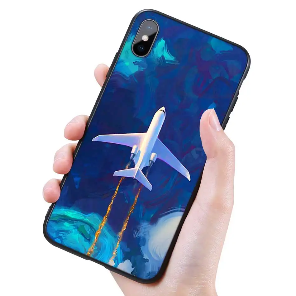 004 Силиконовый черный чехол для iPhone 11 Pro XR X XS MAX 7 8 6 6S Plus 5 5S SE 7Plus 8Plus мобильный телефон самолет - Цвет: 004