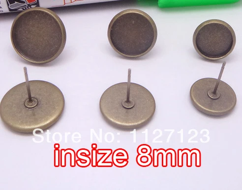 

Free ship! Antique bronze 500pcs with 8mm Stud Earring Post and Stopper Earring Base Cameo Setting