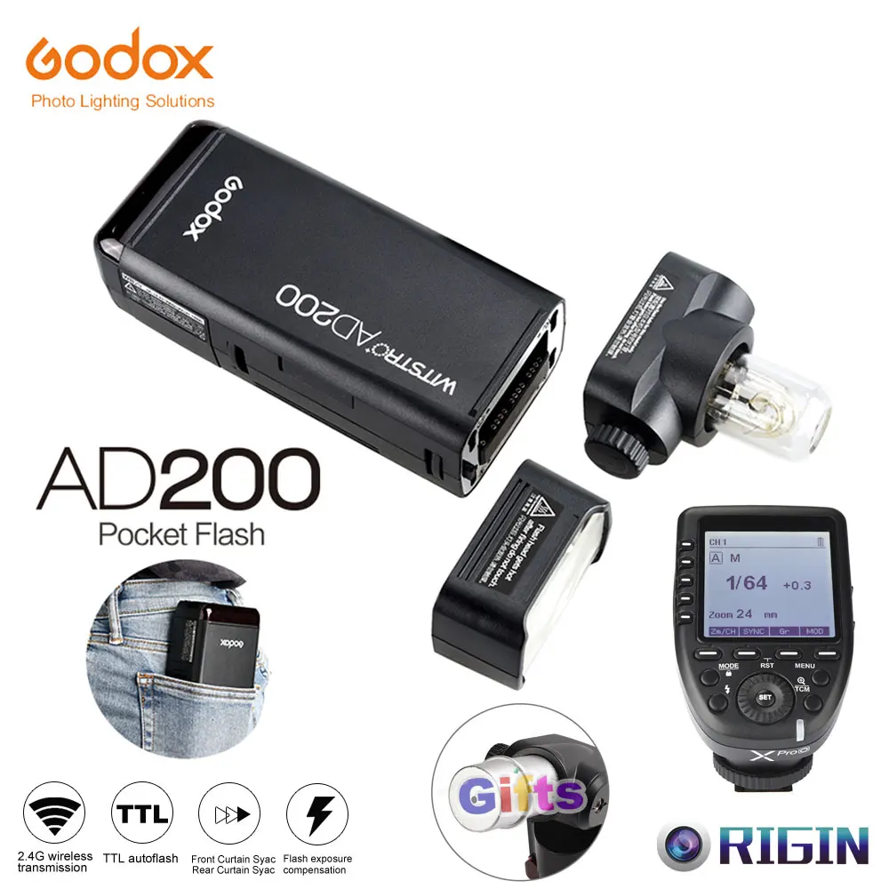 Godox карманная наружная вспышка AD200 конвертируемая крышка 2 4G Беспроводная 200WS TTL HSS