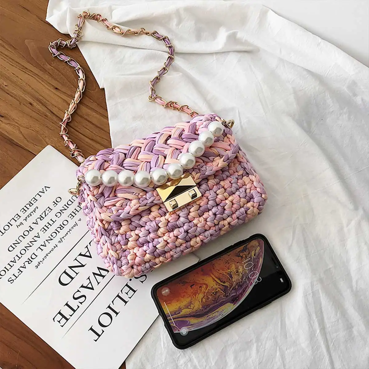 INS квадратная сумка цветная ткацкая на плечо южнокорейская стильная через для