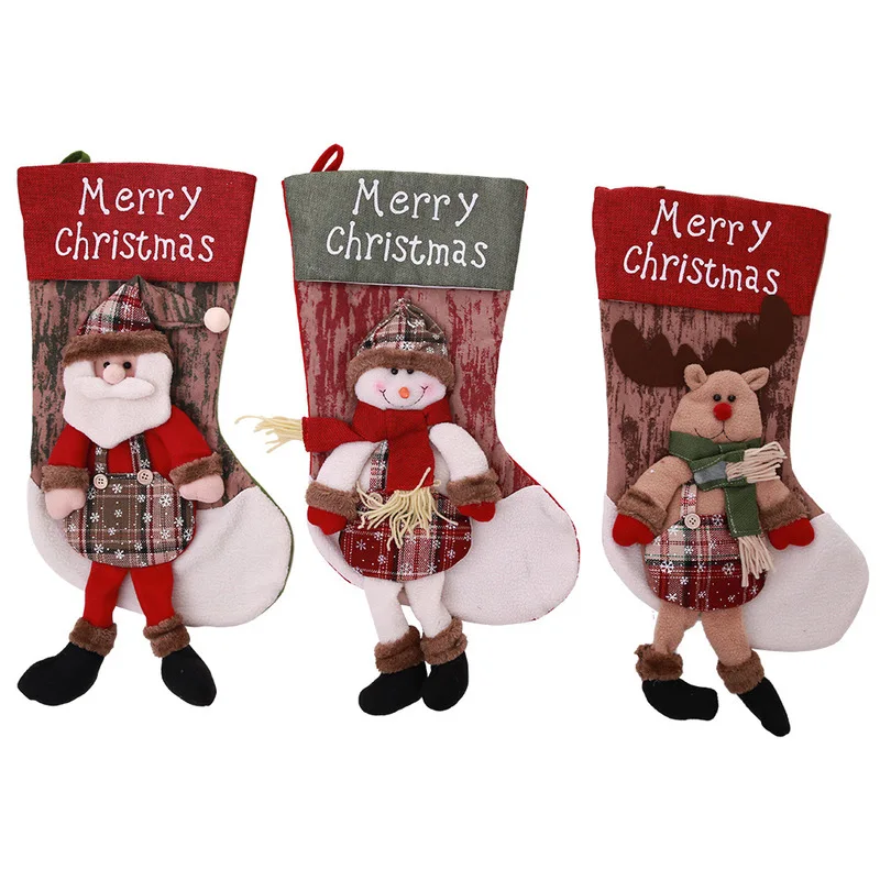 Large Christmas Stockings Santa Claus snowman elk Gift Kids Candy Bag Xmas Hanging Ornaments santa sacks Home Party Decoration | Дом и сад