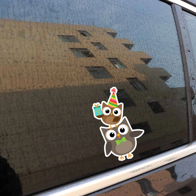 YJZT 9CM*15.2CM Cute Owl Father And Son Birthday Present PVC Decoration Car Sticker 11-01294 | Автомобили и мотоциклы