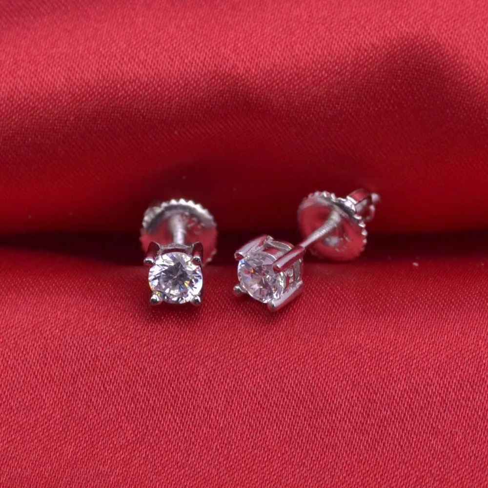 LSE934 Stud Earrings 925 sterling silver Screw Back earring zircon 6mm | Украшения и аксессуары