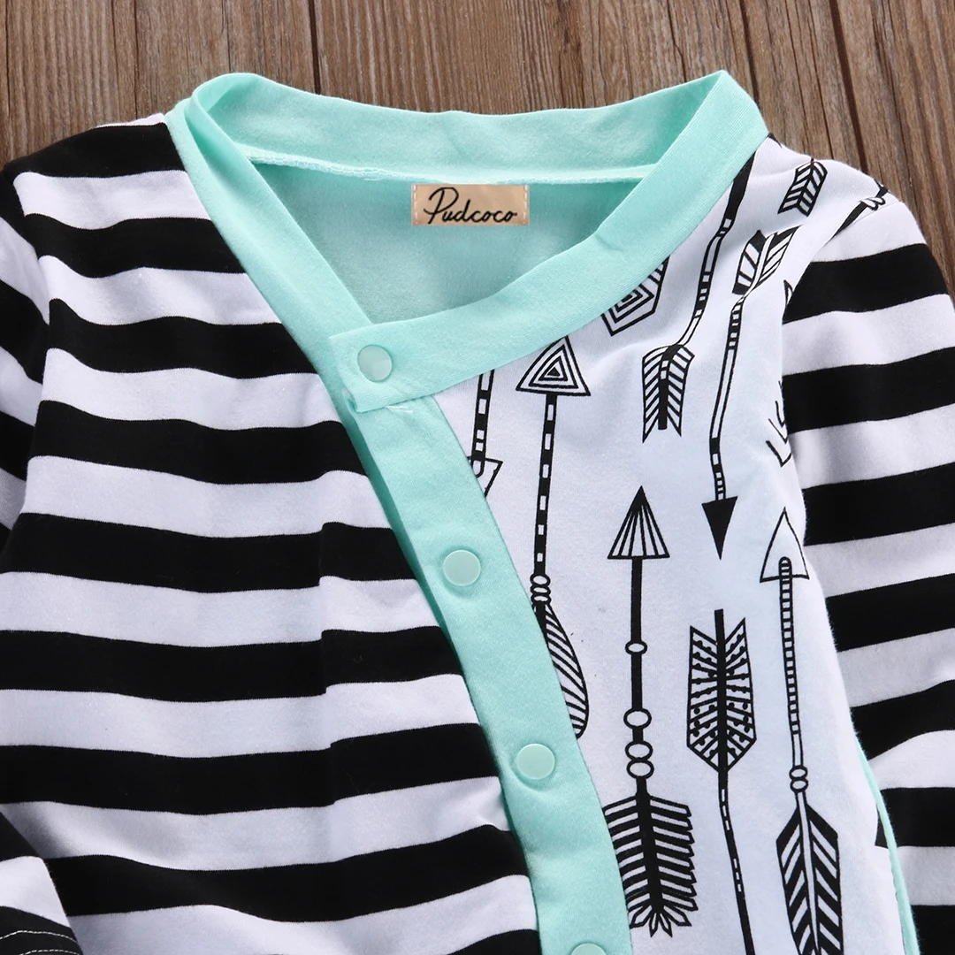 Одежда для младенцев pudcoco детский комбинезон в полоску с длинными рукавами