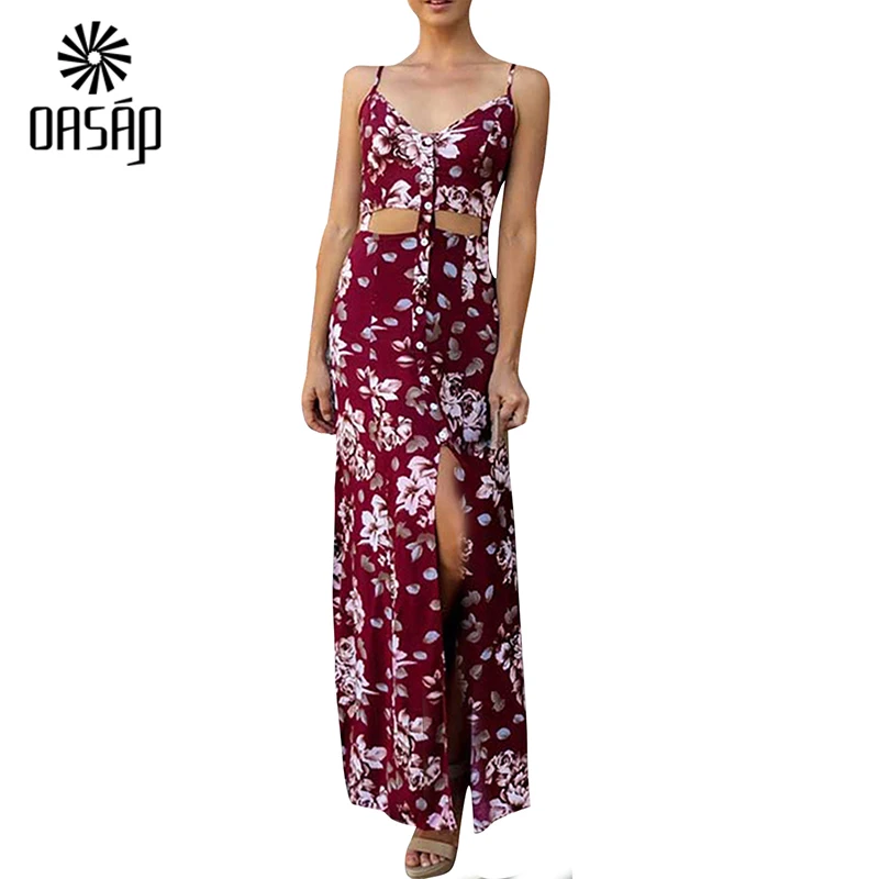 OASAP 2016 женская Мода Одежда для Пляжа Boho Цветочным Принтом вырез Дизайн Высокая