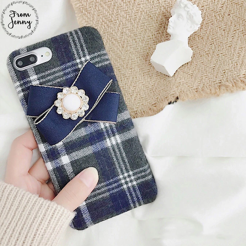 From Jenny бренд Rhinestone Bowknot, тканевый чехол Чехлы для iPhone 11 Pro 7 8 плюс 6s 6plus X XR осень-зима мягкая задняя крышка для мобильного телефона