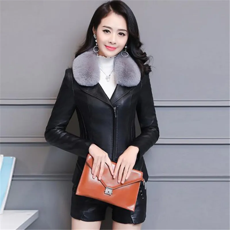 Высококачественная кожаная женская куртка зима 2020 новая мода меховой воротник