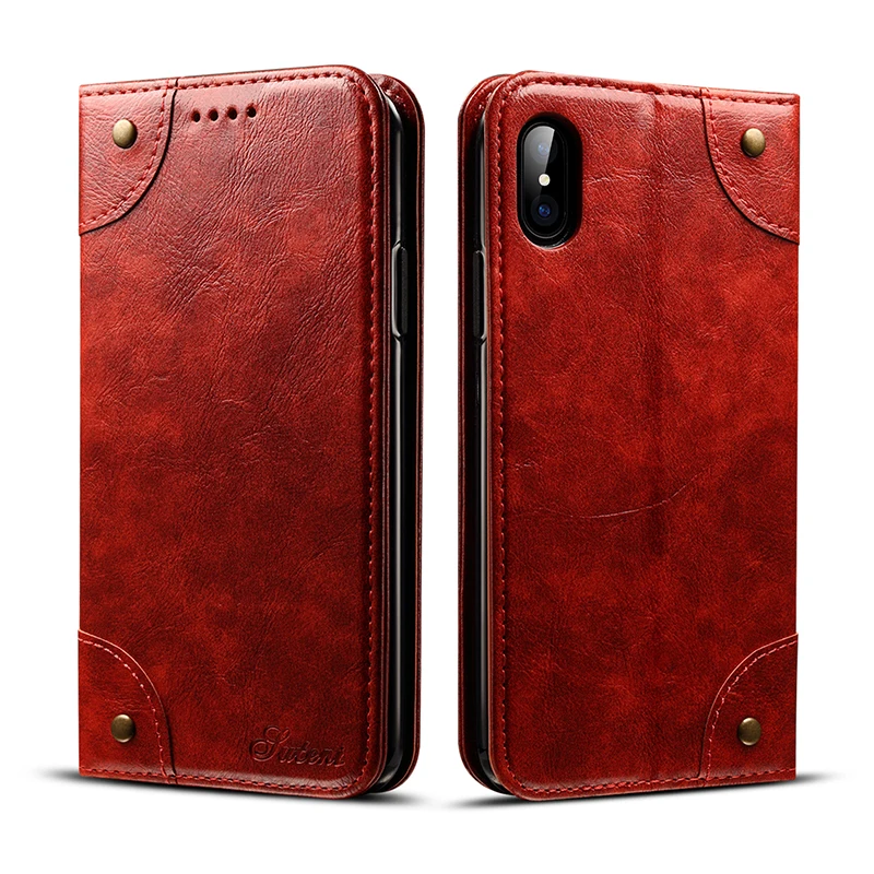 Винтажный кожаный чехол для телефона для iPhone X, 7, 8 Plus, 6, 6 S Plus, флип-чехол, роскошный Магнитный кошелек, подставка, чехол, чехол для iPhone 7 Plus - Цвет: Красный