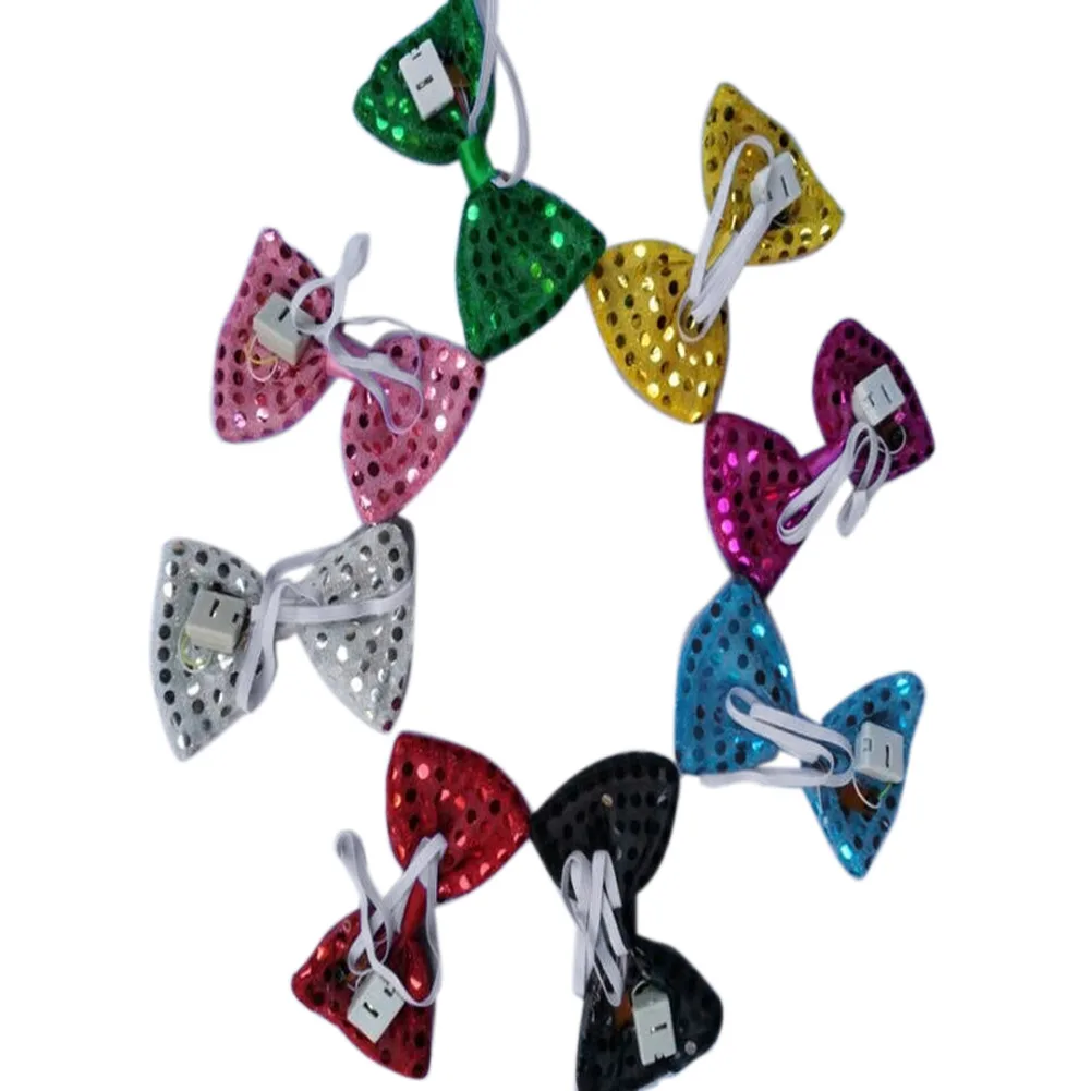 

8pc Shining Adjustable Tied LED Light Up Flashing Sequin Bow Tie for Children Party Club Christmas Party Lovely