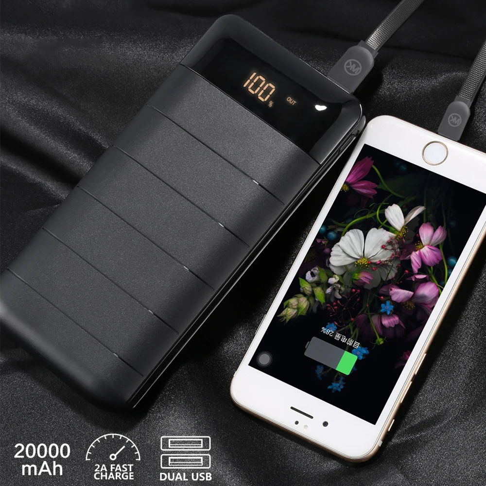 WK Bateria Externa 2A power Bank 20000 mAh power bank 20000 mAh аккумулятор для mi power Bank 18650 Xiao mi iPhone 7 8 X XS Romoss