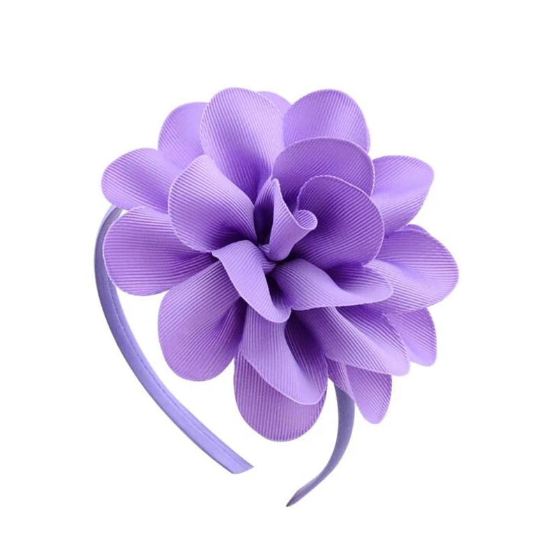 Purple 1 шт., детская одноцветная многослойная повязка для волос с большим цветком и бантом для девочек, повязка на голову, милые вечерние головные уборы для девочек на каждый день - Цвет: Purple