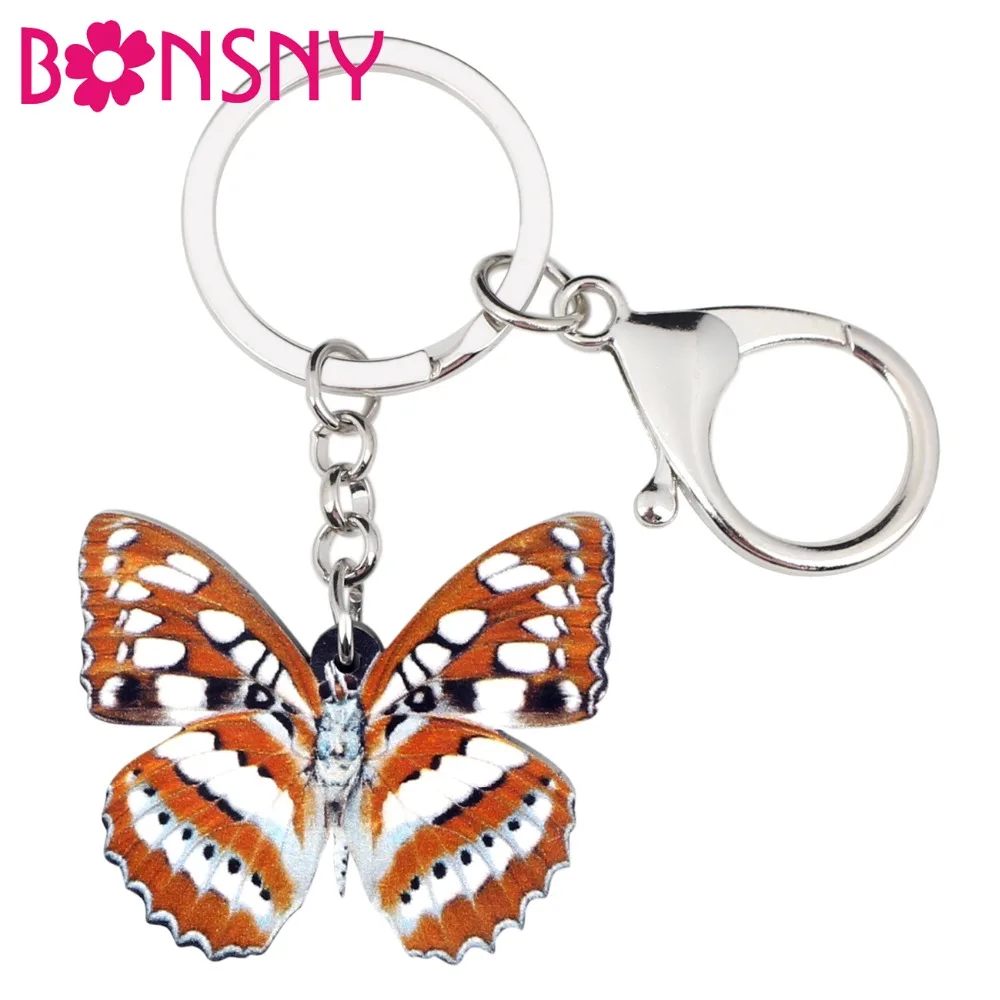 

Bonsny Acrylic Tropic Spotted Butterfly Key Chains Keychain Ring Summer Insect Jewelry For Women Girls Handbag Purse Charms Bulk