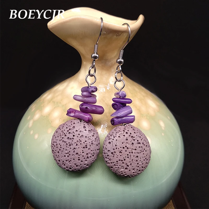 BOEYCJR, цветные Серьги-капли из лавового камня, модные ювелирные изделия ручной работы, серьги-крючки, висячие серьги для женщин, Arete Oorbel