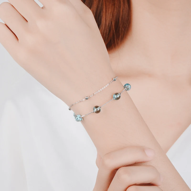 

LUKENI Trendy Female 925 Sterling Silver Bracelet For Women Accessories Fashion Zircon Blue Ball Bracelet Lady Jewelry Vintage