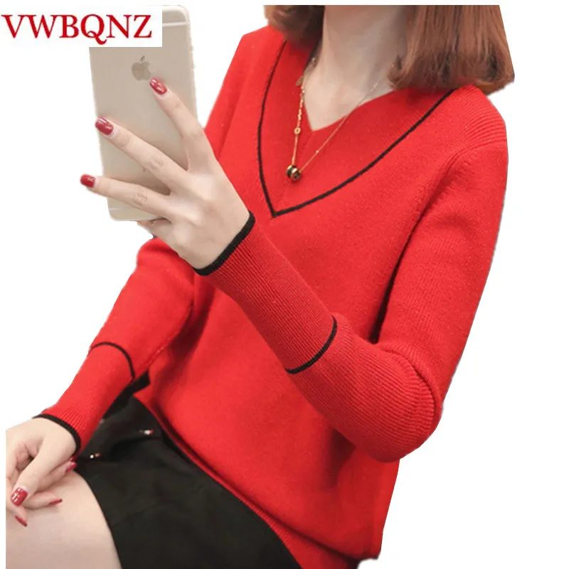 Warm Sweater Women Soft Pullovers 2019 Fashion New Autumn Winter Loose Tops V-neck Long-sleeve Knitted Coat Plus size 3X | Женская