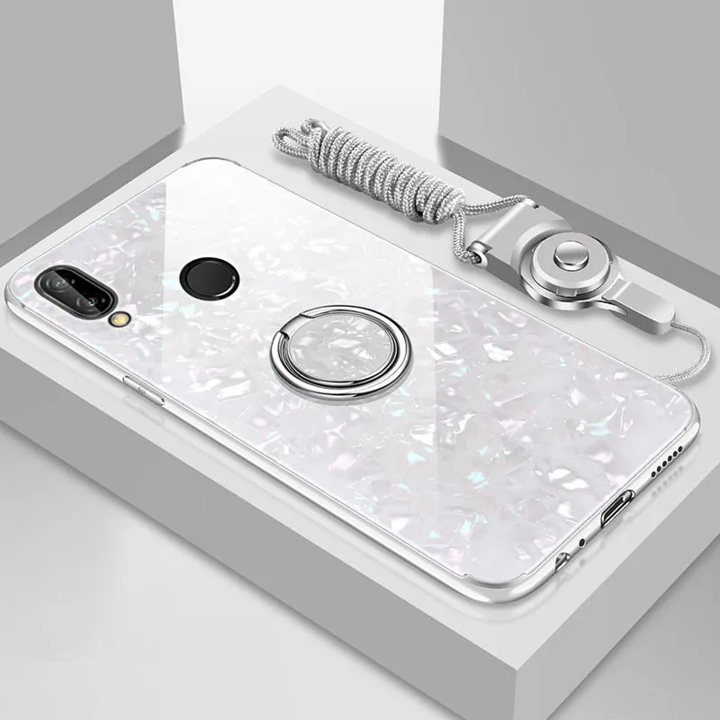 White Nova3 Nova3i чехол s магнитный автомобильный держатель чехол для huawei Nova 3 3i 3e чехол кольцо на палец закаленное стекло чехол Coque веревка для женщин - Цвет: White