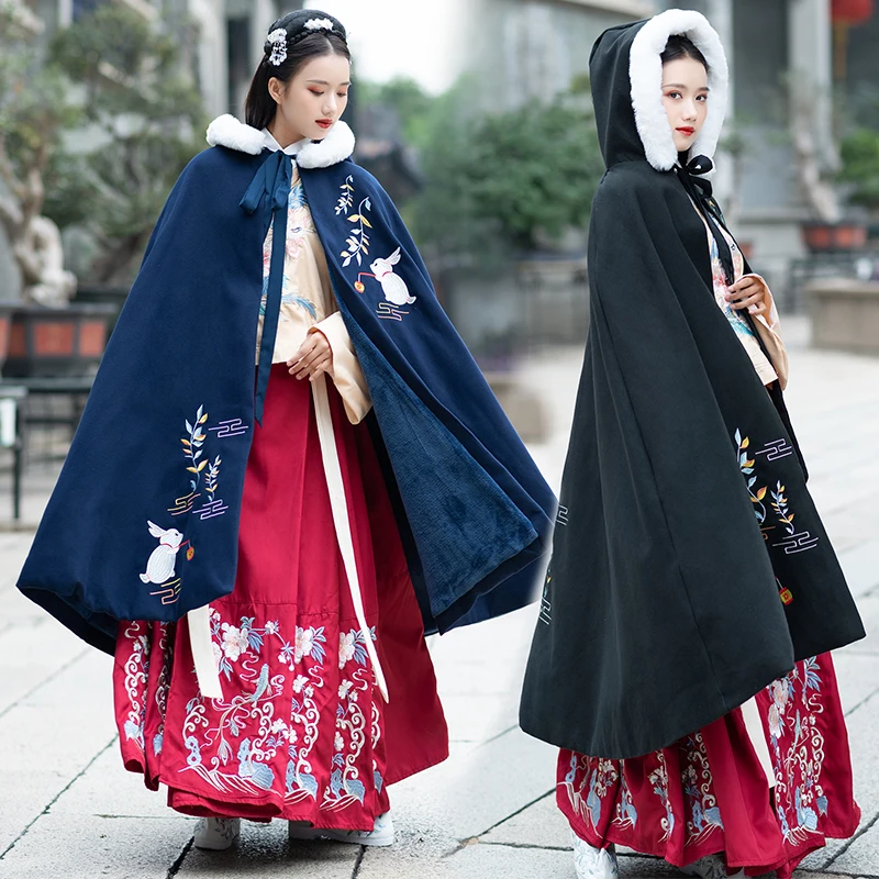 Hanfu Женский плащ на осень и зиму костюмы в китайском стиле Вышитое цветочное