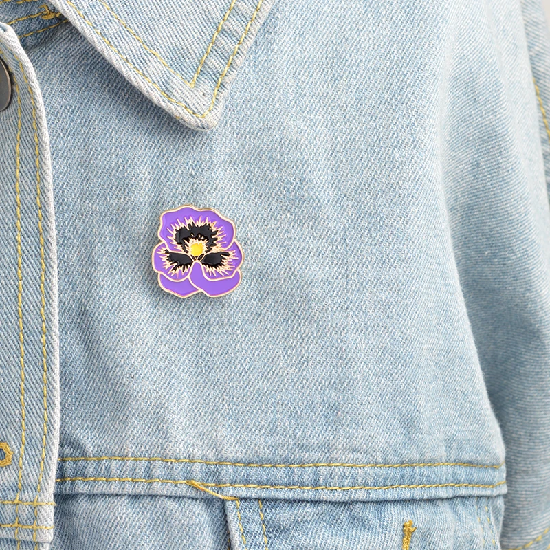 Cartoon Purple flower brooch Enamel Pin buckle Fashion Denim jacket Coat Bag Brooch Pin Badge Jewelry Gift for Kid Girl Boy