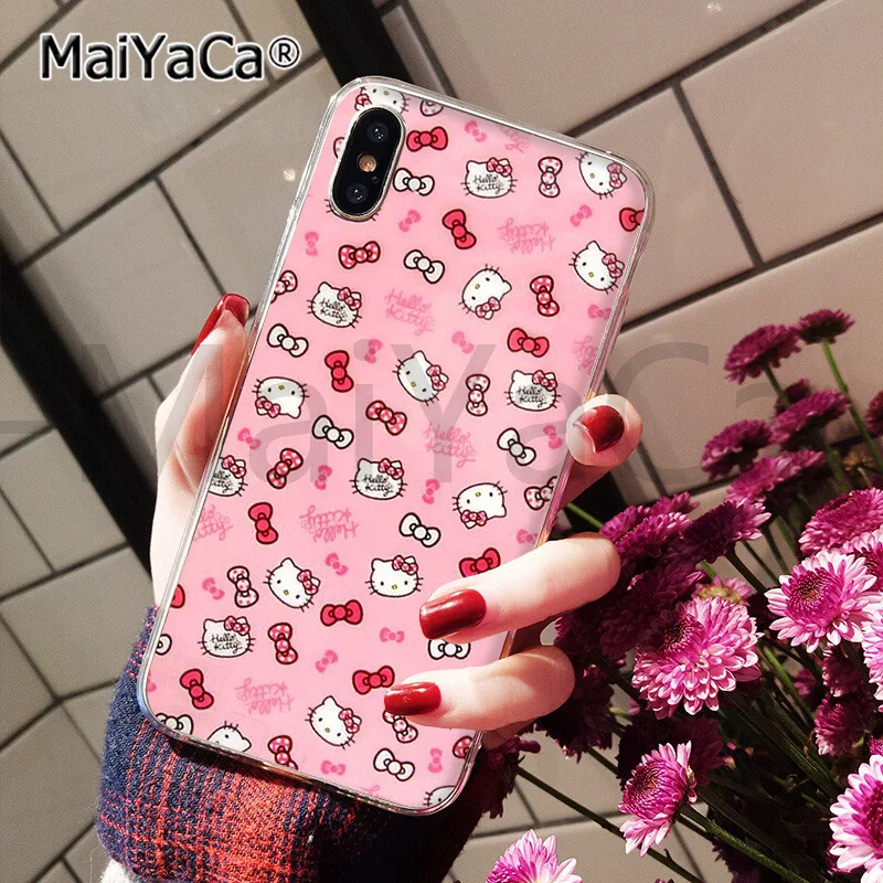 MaiYaCa милый розовый hello kitty черный ТПУ чехол для телефона чехол для iphone 11 pro 5Sx 6 7 7plus 8 8Plus X XS MAX XR