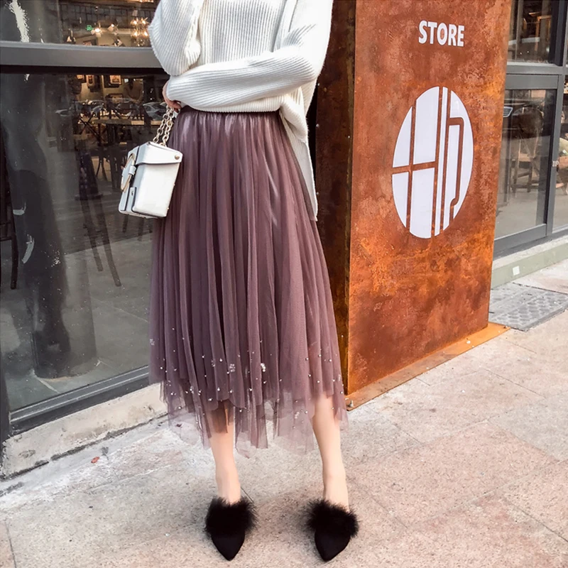 Hzirip Для женщин осень Винтаж Юбка из сетчатой ткани вечерние Юбки для сетки