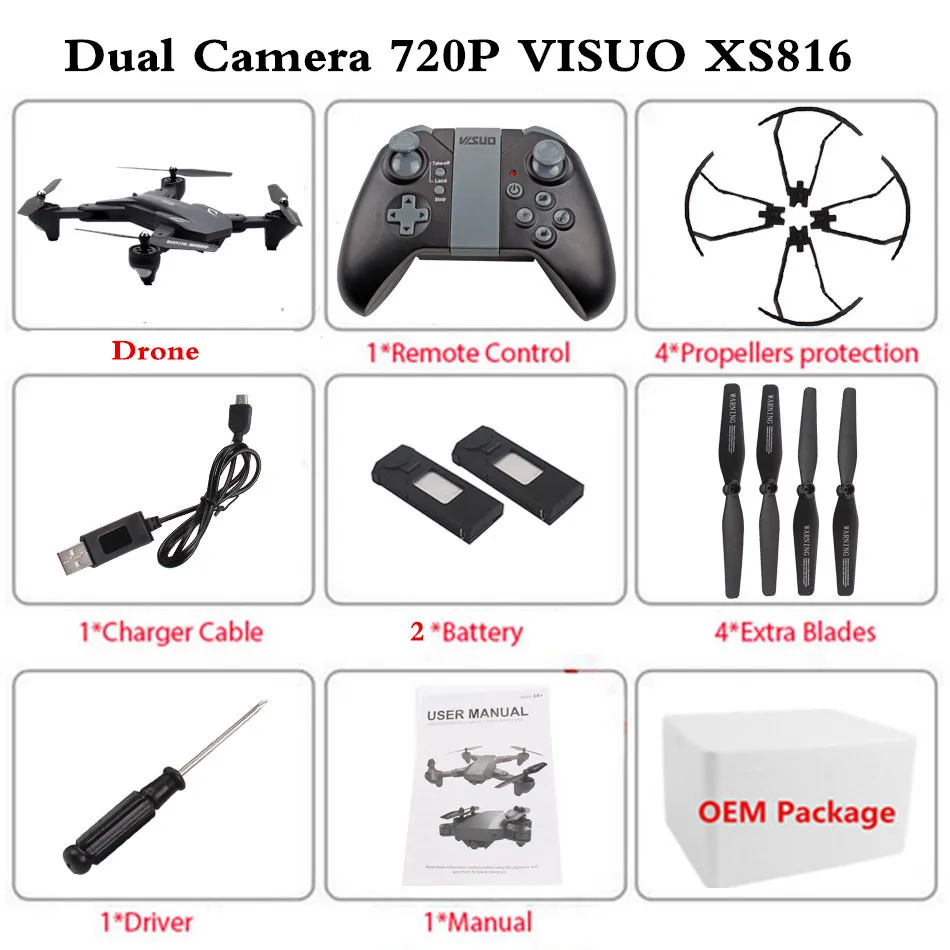 720P 2B Foam Box VISUO XS816 Радиоуправляемый Дрон с 720 P/4 K двойной камерой Дрон оптический поток Квадрокоптер с камерой жестом Квадрокоптер для селфи, Дрон - Цвет: 720P 2B Foam Box