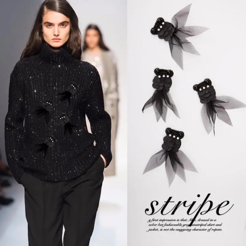 Черная Золотая рыбка паста детская одежда бусы ткань куртка свитер грудь