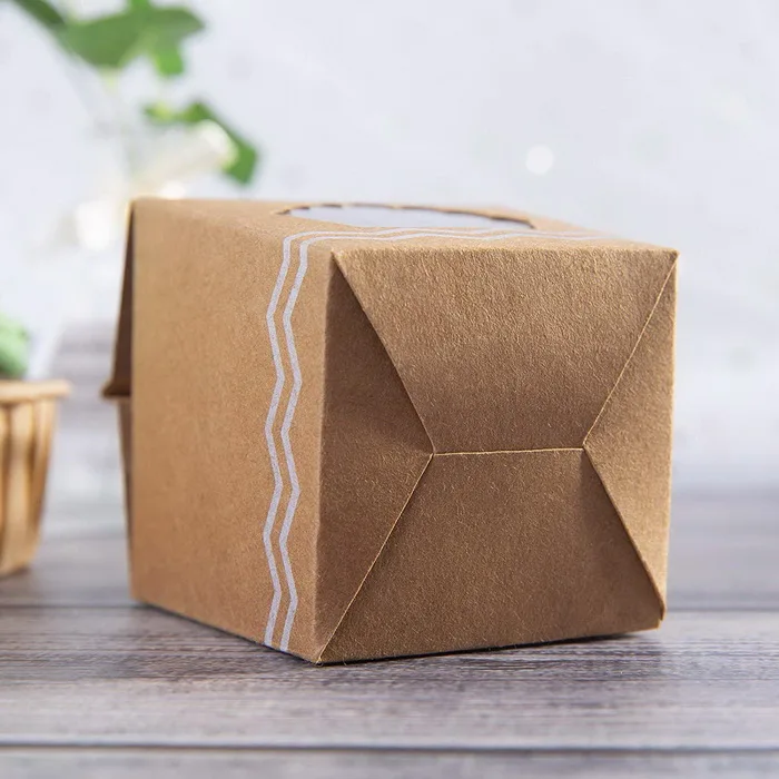 Один мини коробочки для кексов с ручкой и ПВХ окно крафт бумаги индивидуальные