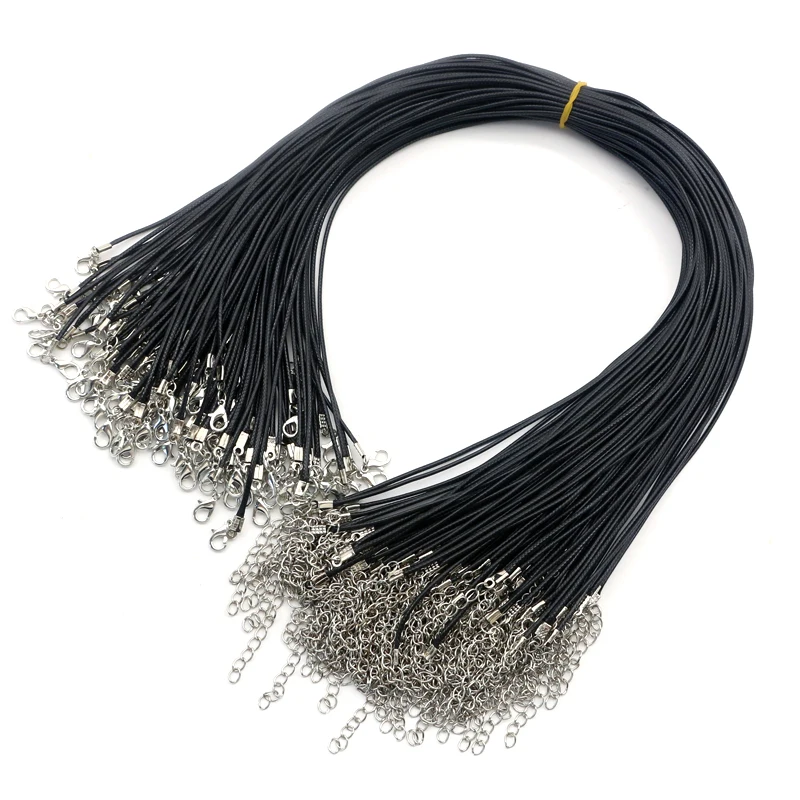 

45cm Black Necklace String 2mm Piece/Lots +5cm Extender Chain with Lobster Clasp DIY