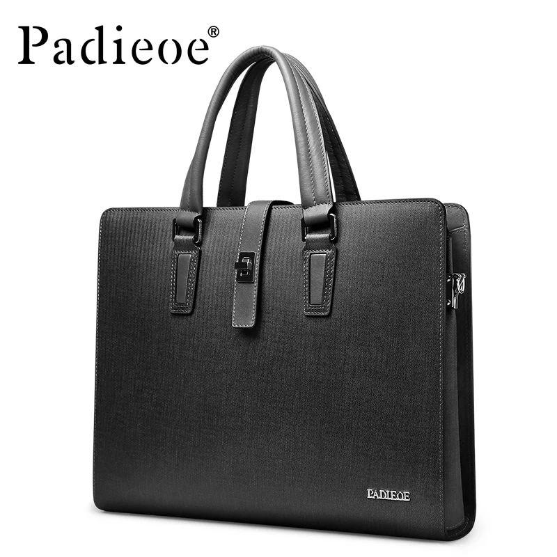Padieoe Top Cowhide Leather Business Briefcase Luxury Brand Men Laptop Documents Bag Fashion Men's Shoulder Crossbody Bag