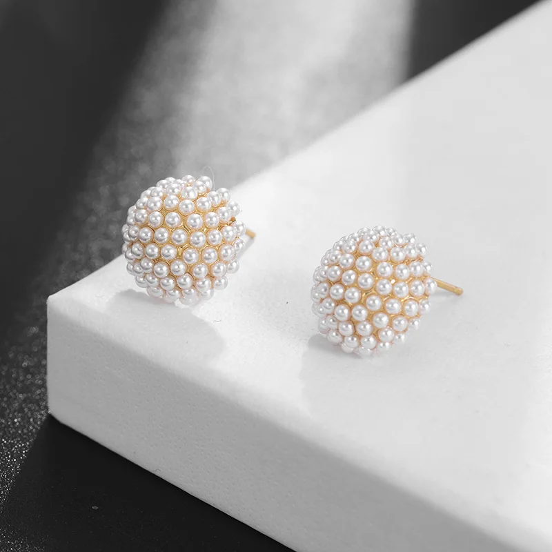 Женские серьги гвоздики Shineland элегантные с имитацией жемчуга и бусинами