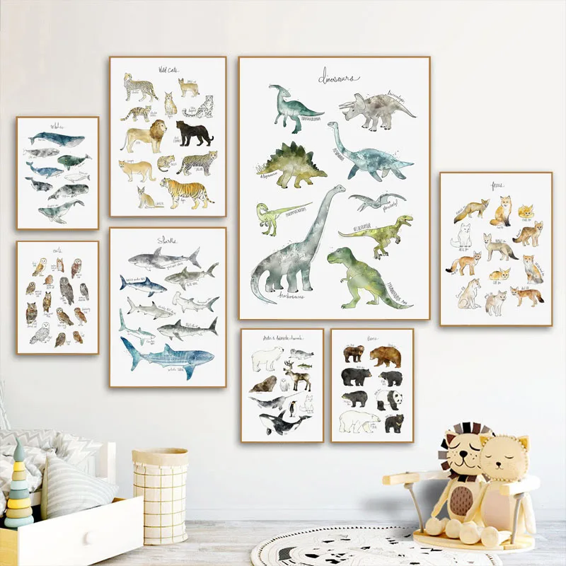 Фото Динозавр Лев лиса олень животные Картина на холсте скандинавский постер декор