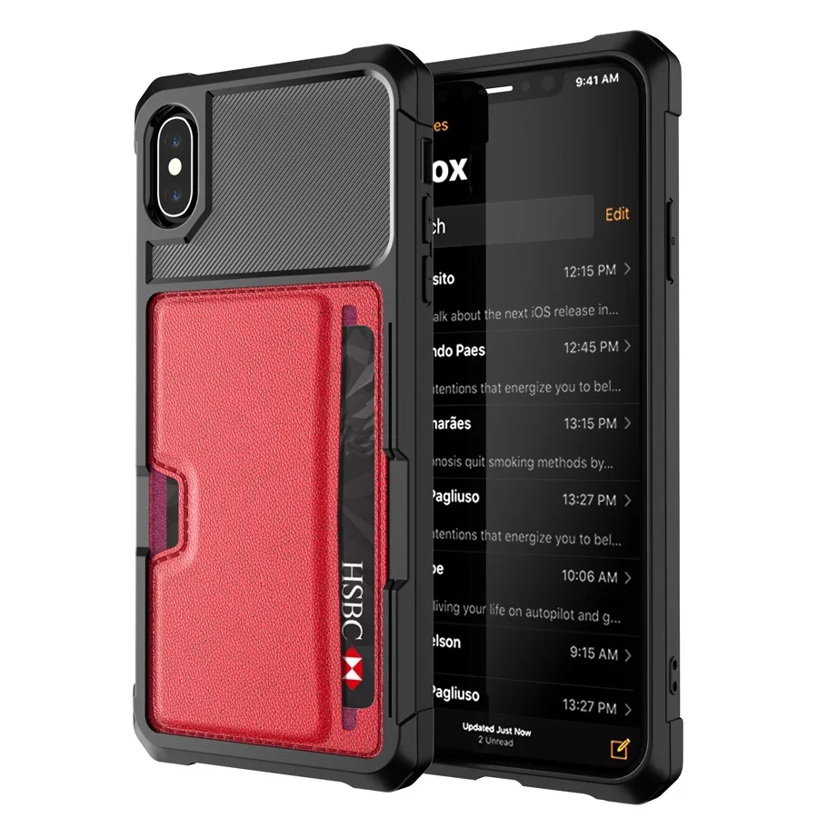 Красный IQD кожаный чехол для iPhone X Xs чехол для MAX XR автомобильный магнитный держатель для карт для iPhone 8 7 6 6s Plus защитный чехол кошелек чехол s - Цвет: Красный