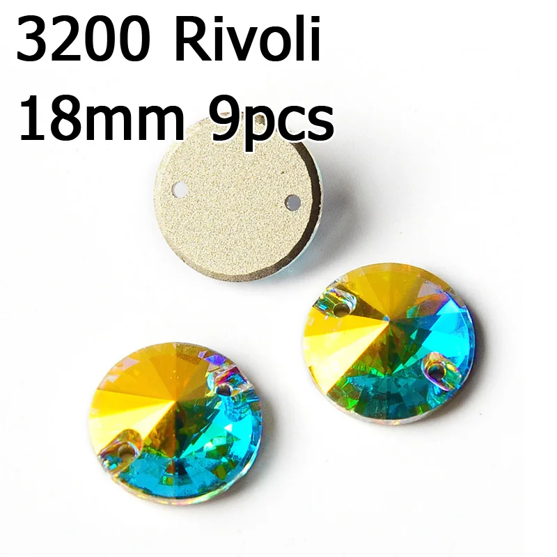 rivoli 18mm 9pcs Кристалл AB пришить стразы различные Стразы радужные бусины Стразы для шитья ювелирных изделий платье гимнастика украшения одежды - Цвет: rivoli 18mm 9pcs