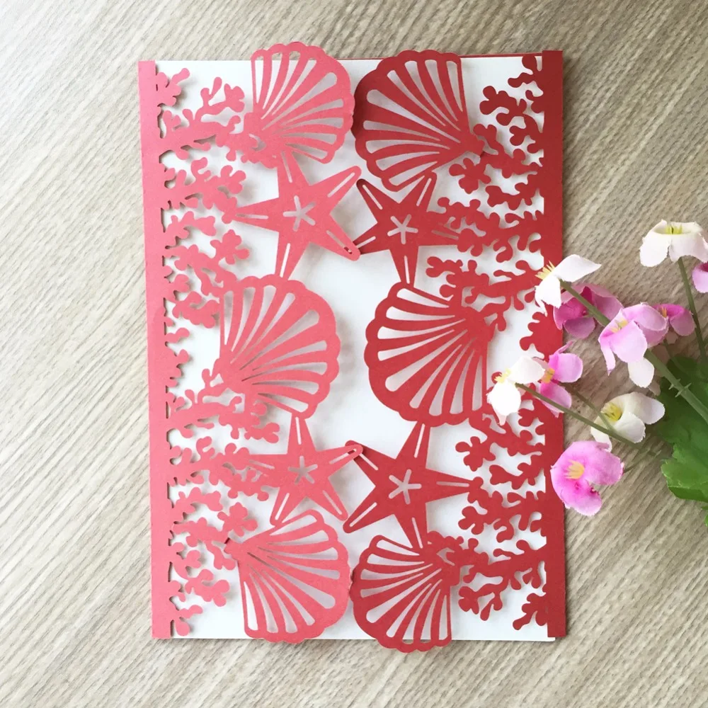 

30pcs Beach theme starfish shell design Greeting Handmade Glossy Shiny Paper Card Keepsakes Postcards For Wedding Birthday Decor