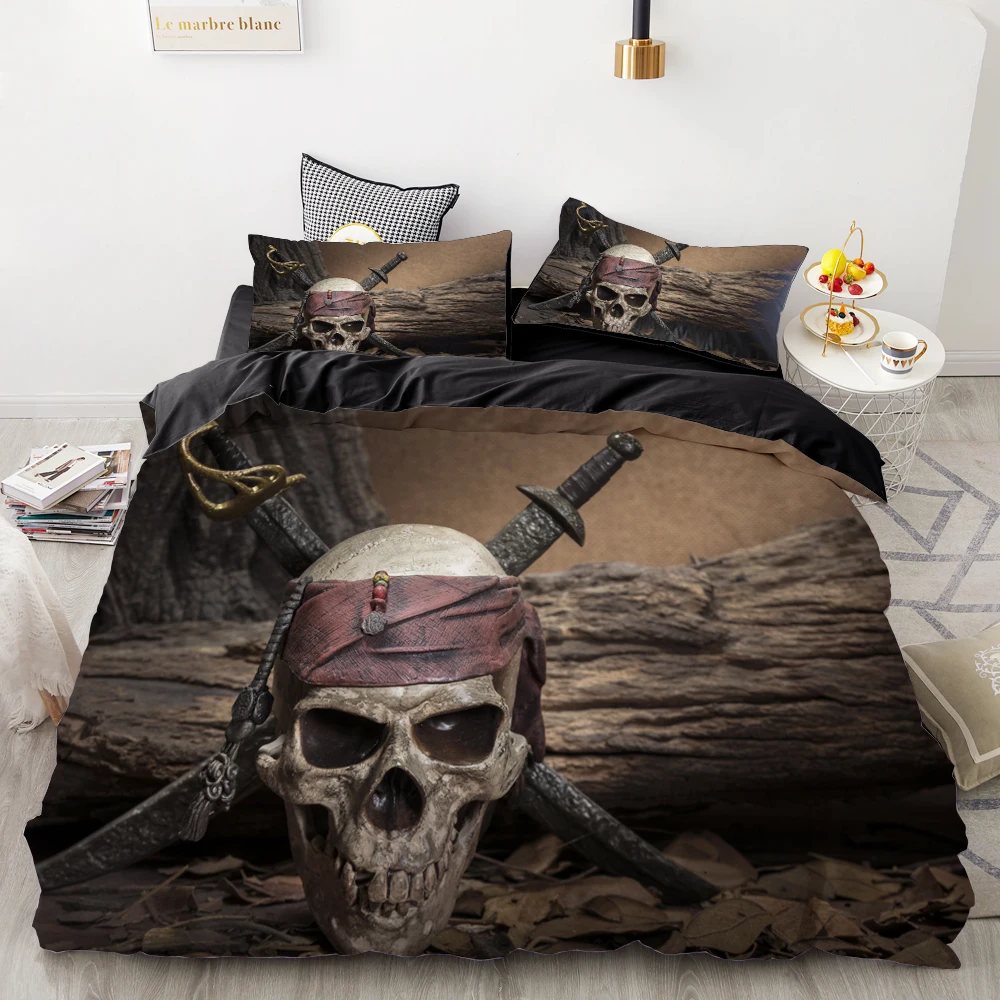 luxury Bedding Sets 3D Custom,Duvet Cover Set Queen/King,Quilt/Blanket Cover Set,3 PCS Bed se,dark pirate skull bed linen