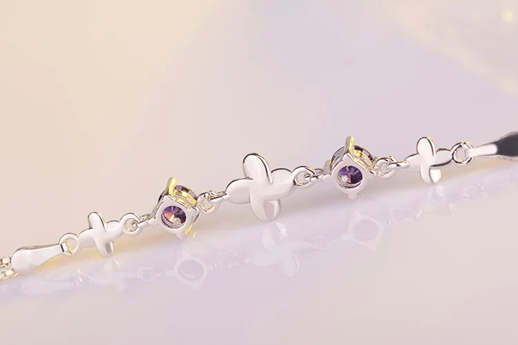 Женский браслет из серебра 925 пробы с фиолетовым клевером | Украшения и