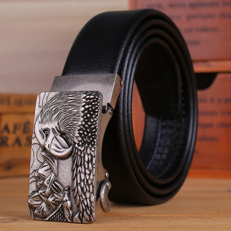 eagle silver black Мужские ремни из микрофибры с черной кожей eagle hawk, Роскошная золотая Автоматическая пряжка, длинные, большого размера плюс, 170 см, 180, 160, китайский стиль - Цвет: eagle silver black