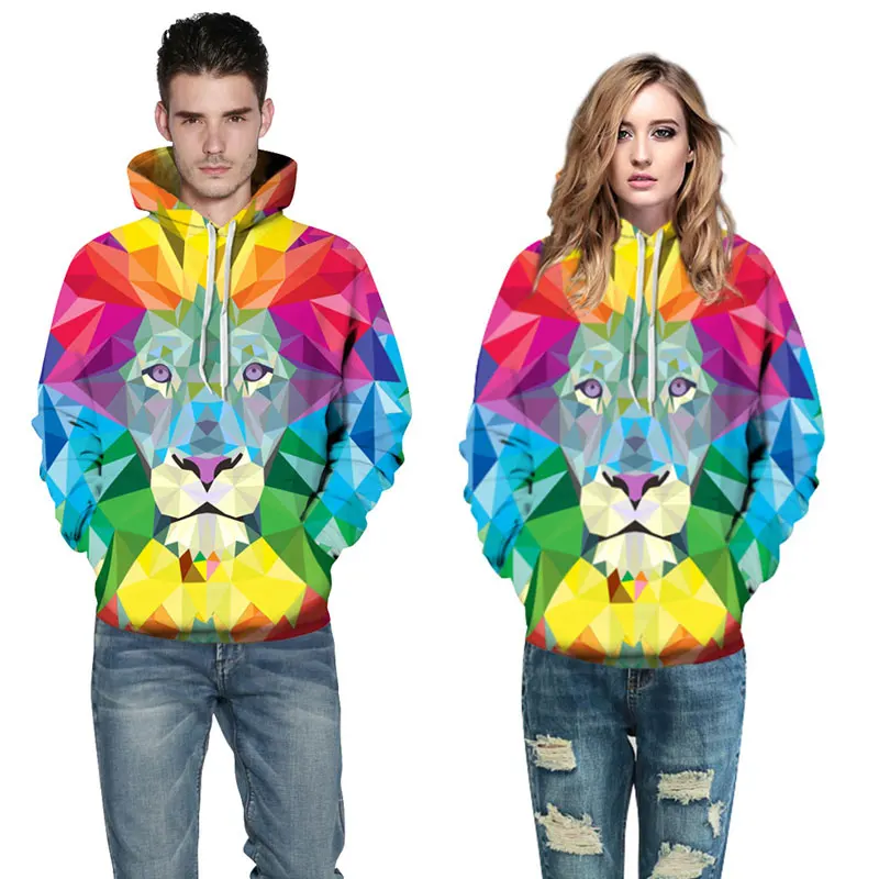 Nice Stylish Sweatshirts Men/Women 3d Sweatshirt Print Watercolor Colorful Blocks Lion Thin Hooded Hoodies Tops | Мужская одежда
